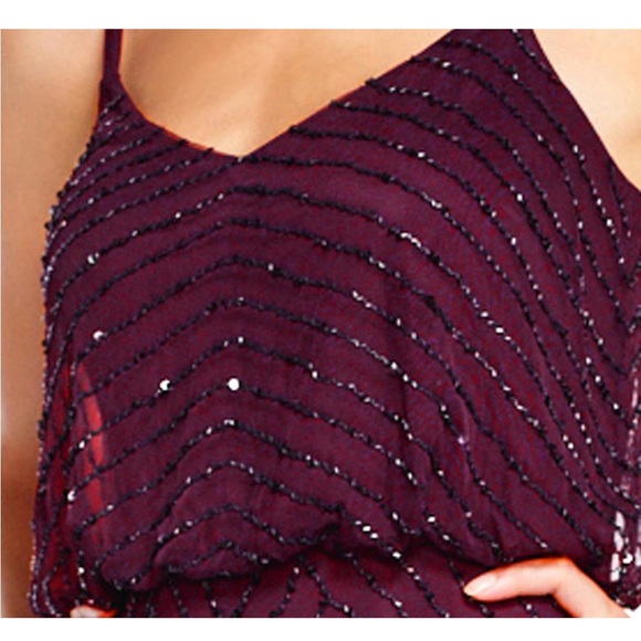 Long Evening Gown by Adrianna Papell - Beaded/Wine Colored - Picture 7 of 8